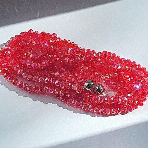 NEW! Red Faceted Glass Beaded,Multi-Strand Detachable Necklace w/Magnetic Clasp - Picture 5 of 9